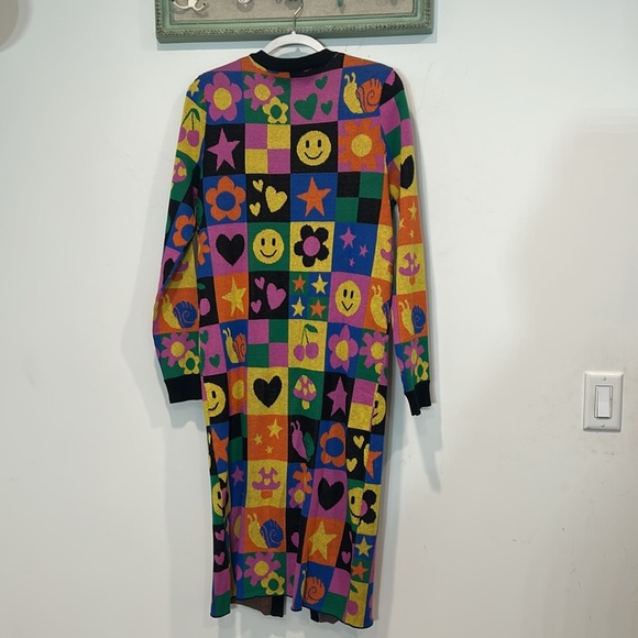 dELiA*s Colorful Alice Patterned smiley art duster Cardigan medium women’s - Picture 4 of 4